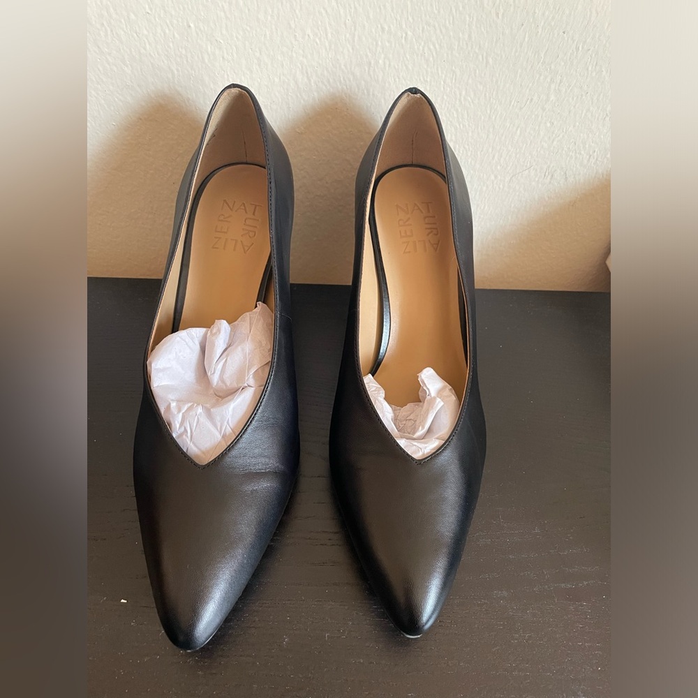 Black Leather Pointed Toe Pumps